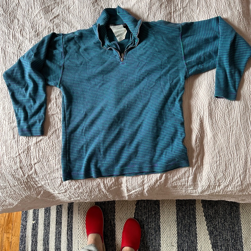 Teal Striped Quarter-Zip Sweater